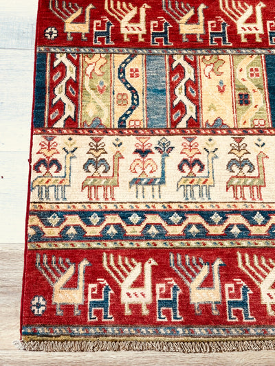 Kazak Tribal Farm Motif Handmade Veggie Dye Rug (550-2065) 165X94CM