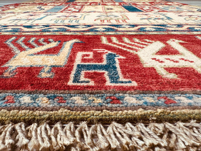 Kazak Tribal Farm Motif Handmade Veggie Dye Rug (550-2065) 165X94CM