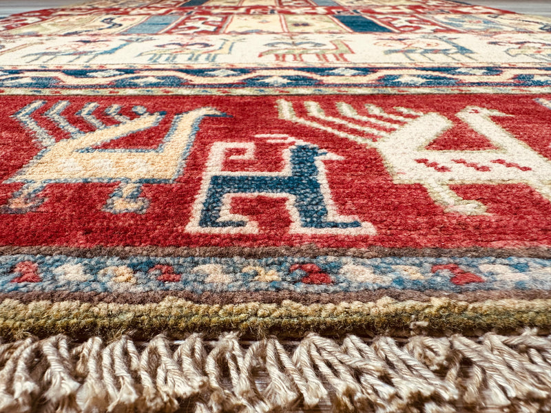 Kazak Tribal Farm Motif Handmade Veggie Dye Rug (550-2065) 165X94CM