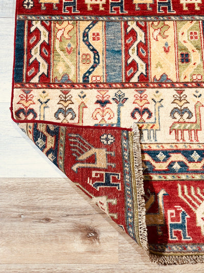Kazak Tribal Farm Motif Handmade Veggie Dye Rug (550-2065) 165X94CM