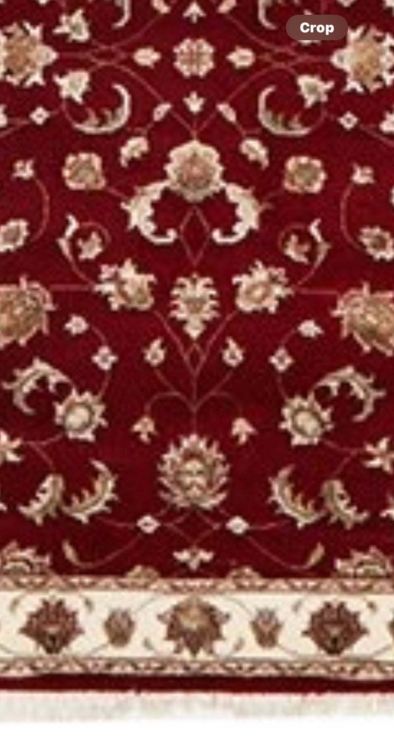 Tabriz Indian Handmade Wool Red Ivory Runner Rug 394X86CM