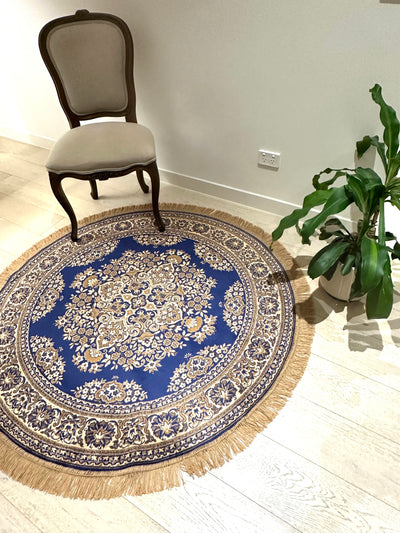 Shiraz Garden Design Blue Round Rug, Rugs Online Rugs Sydney Australia, www.rugsonlinerugs.com.au