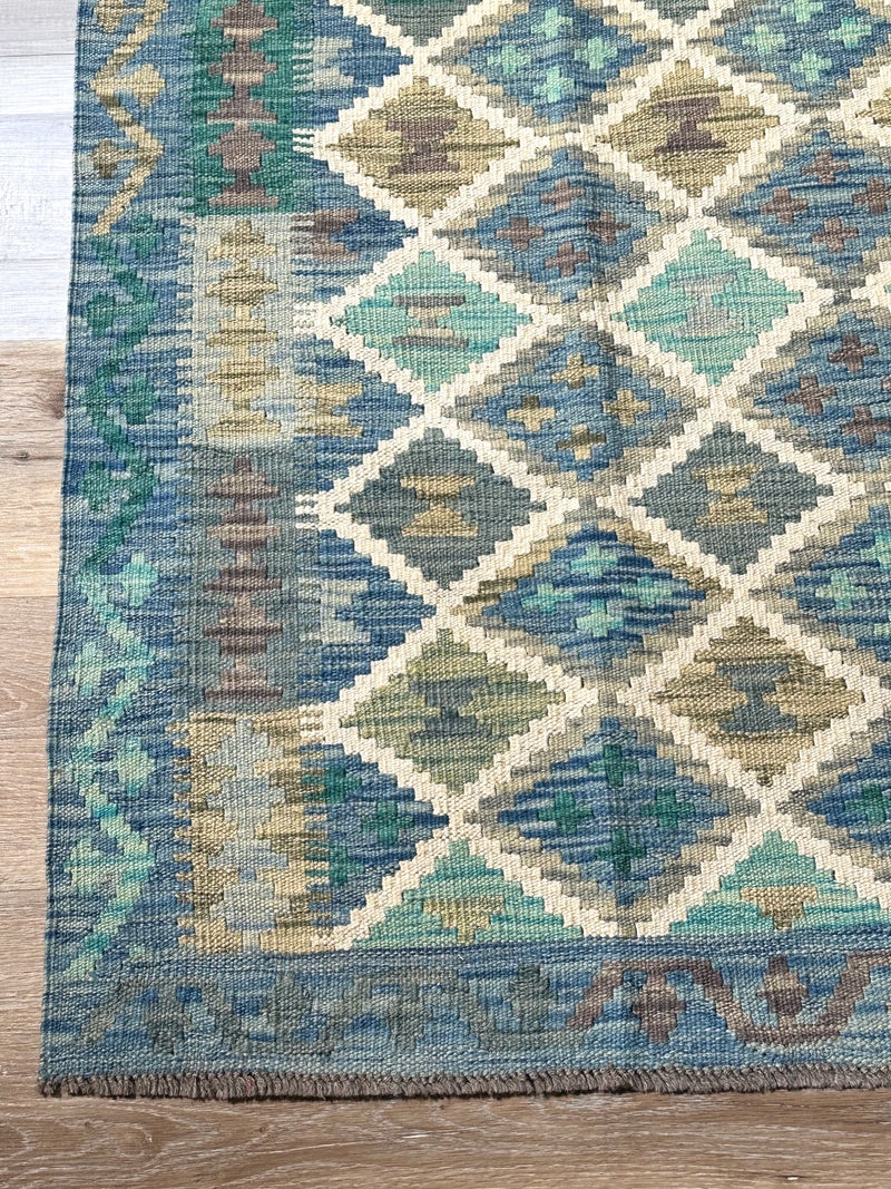 Kilim Chobi Handmade Blue Green Wool Rug (STK550-2106) 224X178CM