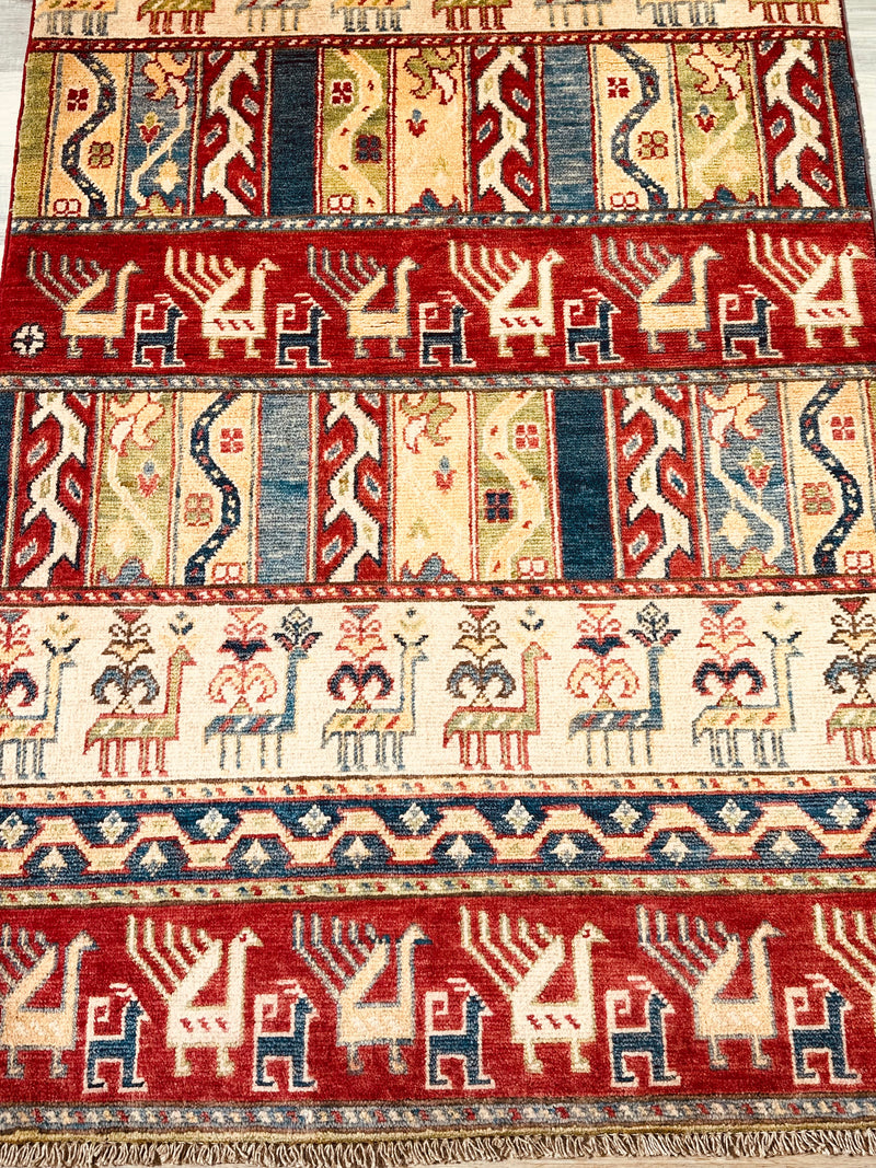 Kazak Tribal Farm Motif Handmade Veggie Dye Rug (550-2065) 165X94CM