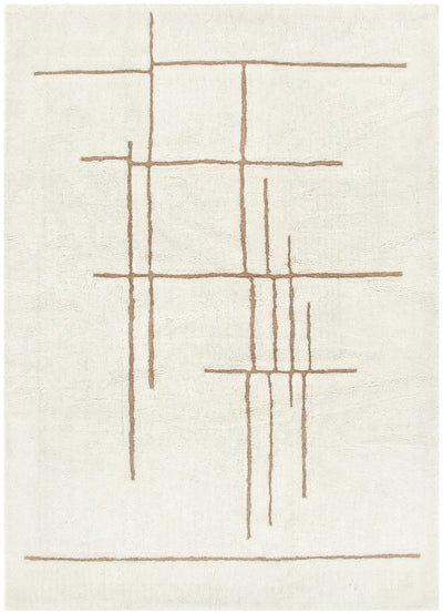 Joy Abstract Beige Lines Washable Soft Wool Rug