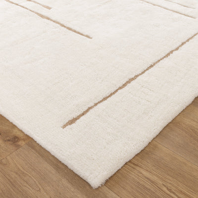 Joy Abstract Beige Lines Washable Soft Wool Rug