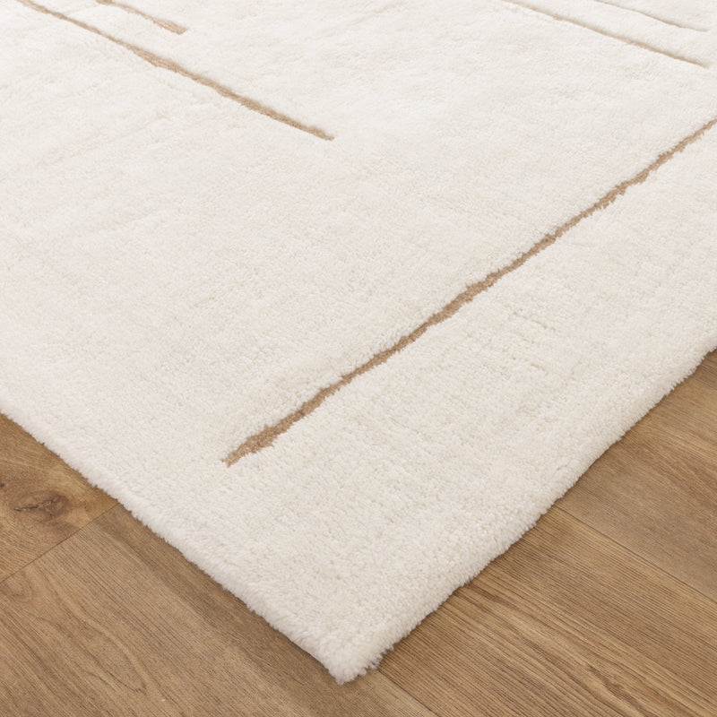 Joy Abstract Beige Lines Washable Soft Wool Rug