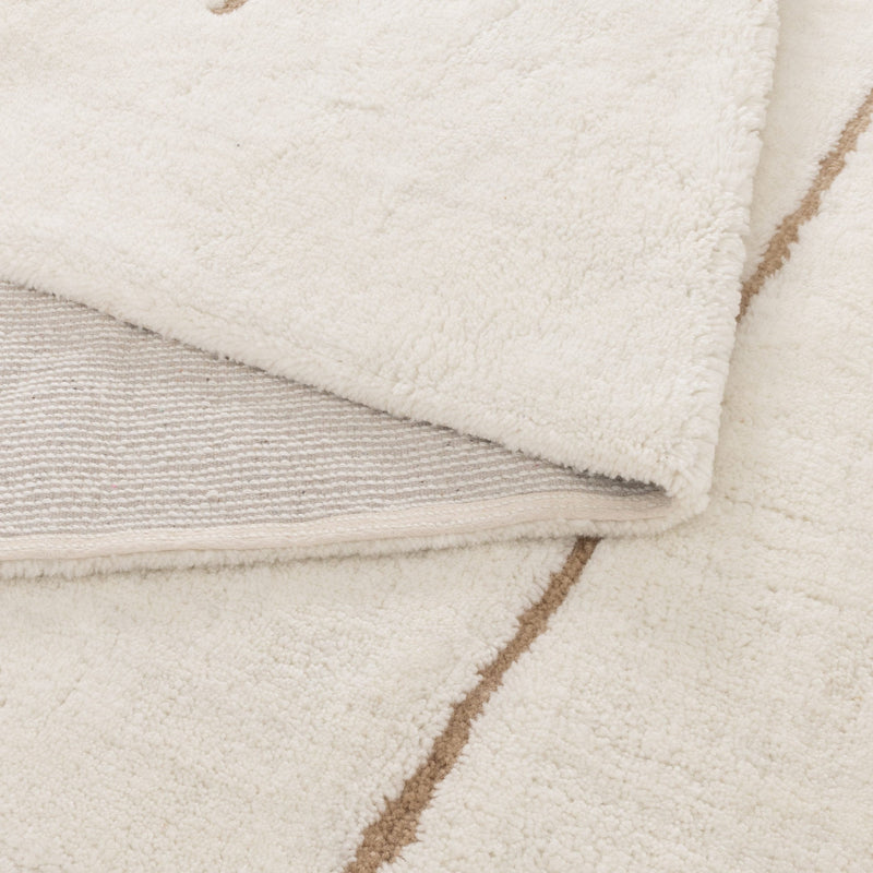 Joy Abstract Beige Lines Washable Soft Wool Rug