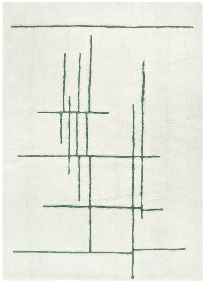 Joy Abstract Olive Lines Washable Soft Wool Rug