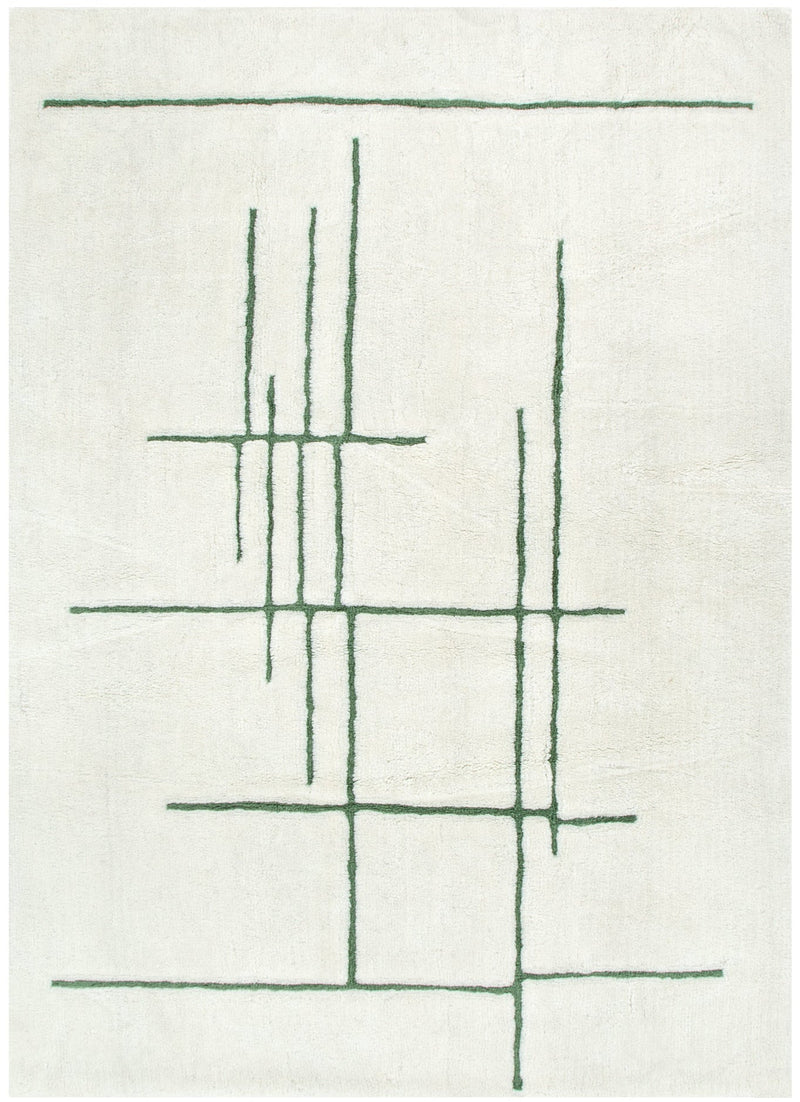 Joy Abstract Olive Lines Washable Soft Wool Rug