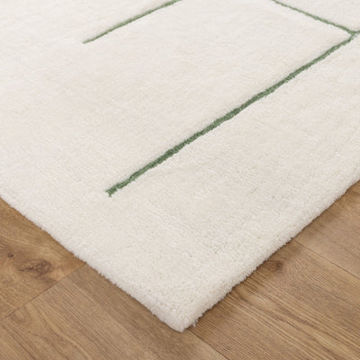 Joy Abstract Olive Lines Washable Soft Wool Rug