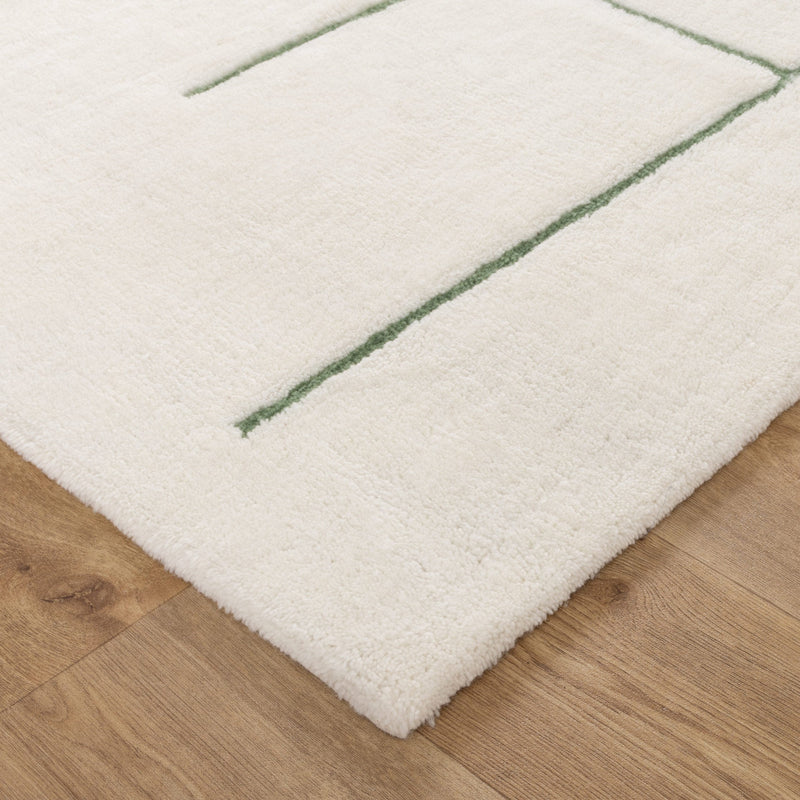 Joy Abstract Olive Lines Washable Soft Wool Rug