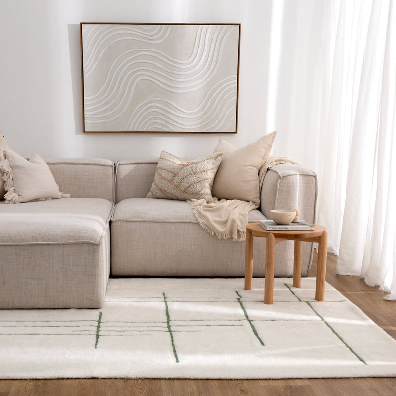 Joy Abstract Olive Lines Washable Soft Wool Rug