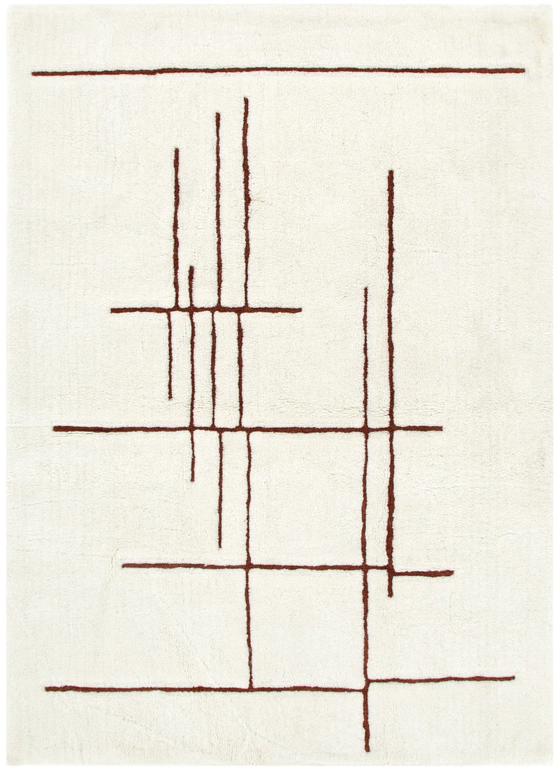 Joy Abstract Terracotta Lines Washable Soft Wool Rug