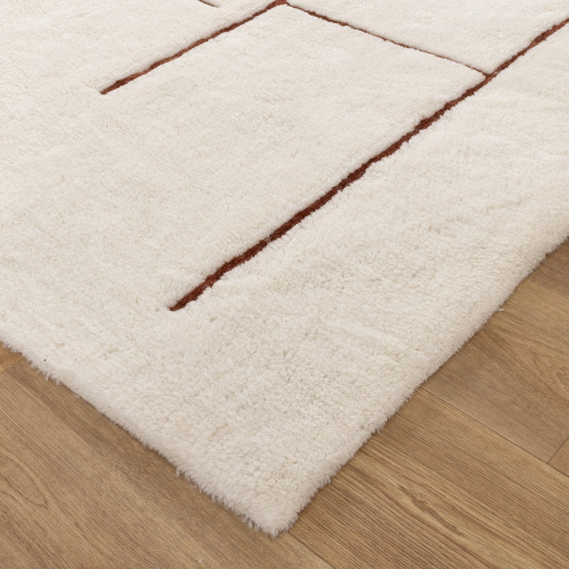 Joy Abstract Terracotta Lines Washable Soft Wool Rug