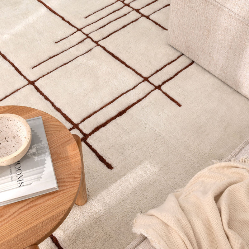Joy Abstract Terracotta Lines Washable Soft Wool Rug