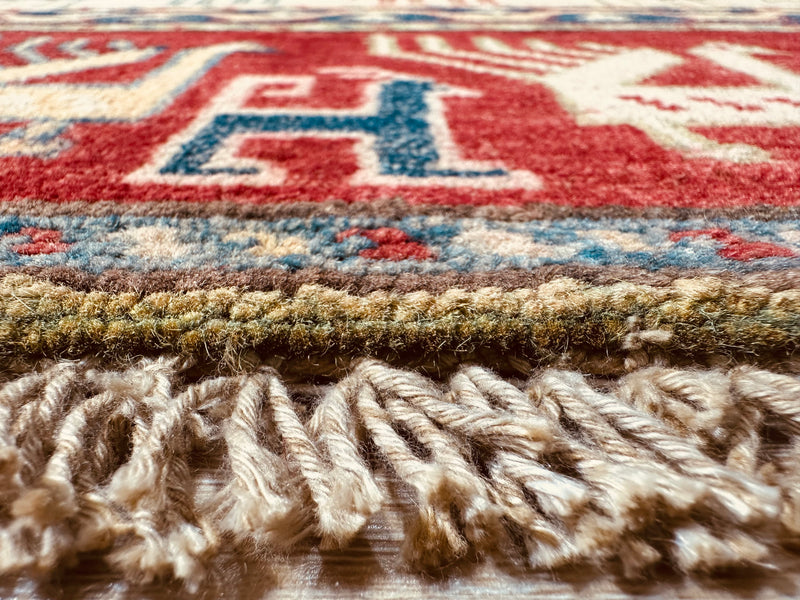 Kazak Tribal Farm Motif Handmade Veggie Dye Rug (550-2065) 165X94CM