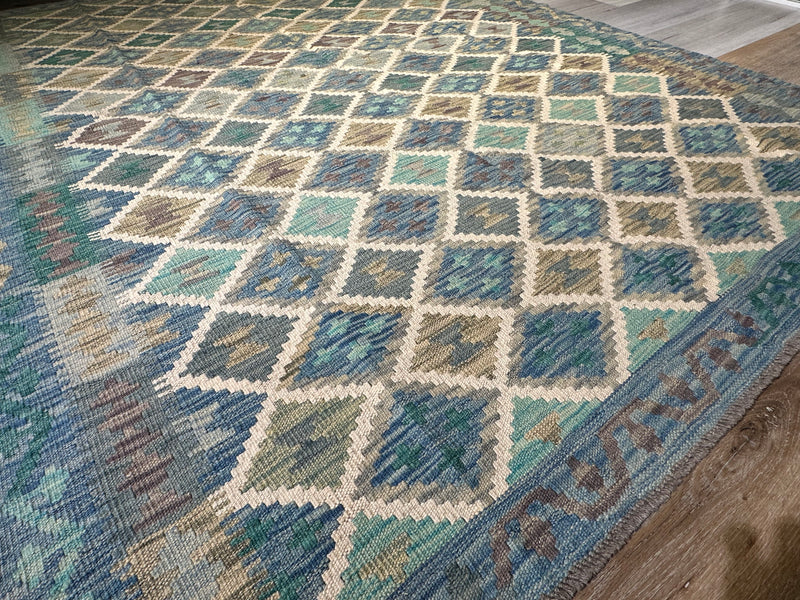 Kilim Chobi Handmade Blue Green Wool Rug (STK550-2106) 224X178CM