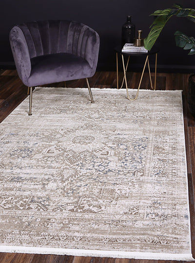 Bohemian Paradise Medalion Beige Blue Rug - 06BBLU