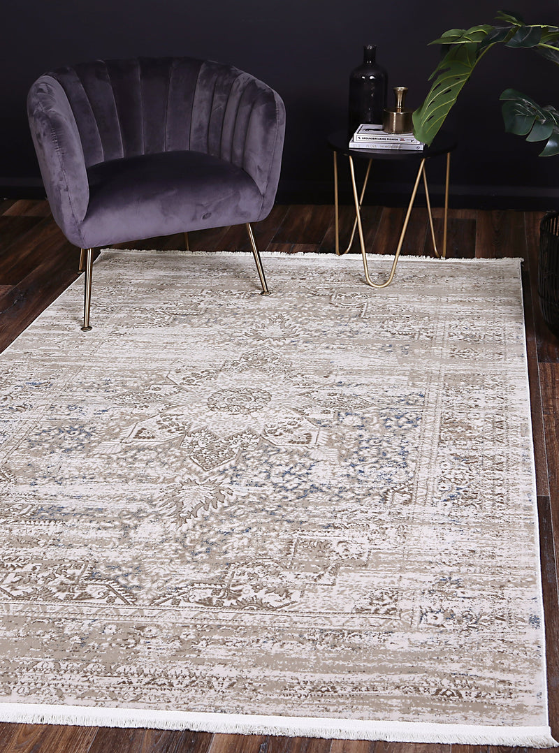 Bohemian Paradise Medalion Beige Blue Rug - 06BBLU