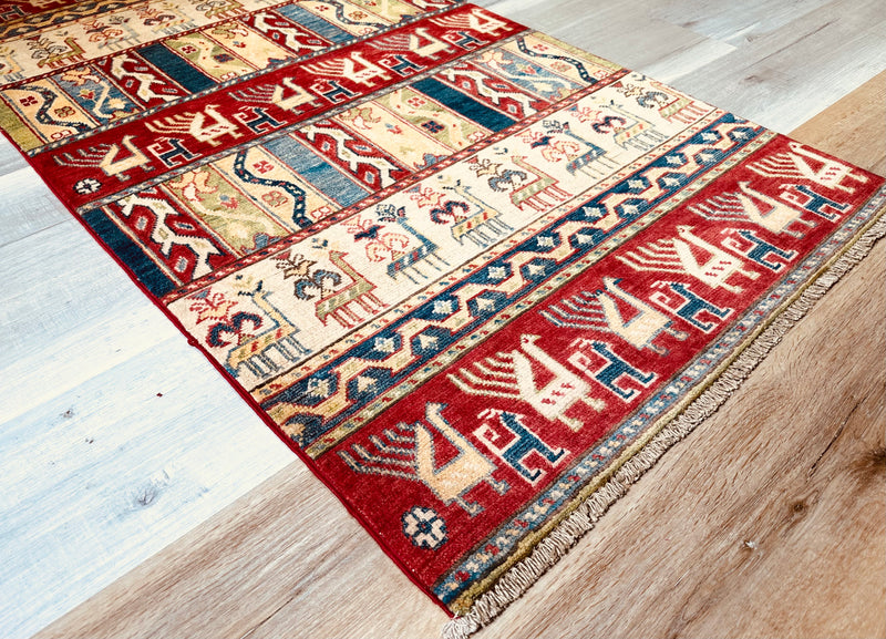 Kazak Tribal Farm Motif Handmade Veggie Dye Rug (550-2065) 165X94CM