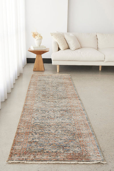 Charm Inspired Vintage Suez Blue Runner Rug, Rugs Online Rugs Sydney Australia, www.rugsonlinerugs.com.au