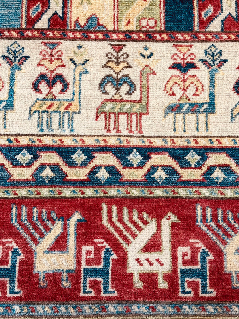 Kazak Tribal Farm Motif Handmade Veggie Dye Rug (550-2065) 165X94CM