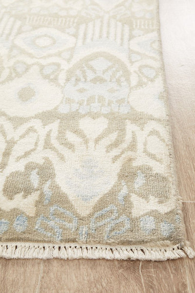 Fine Handmade Designer Modern Indo Tabriz Wool Silver Rug 367X272CM