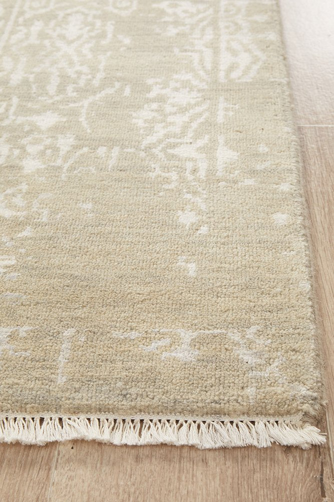 Fine Handmade Indian Designer Modern Natural Grey Wool Rug 347X275CM