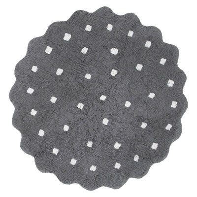 Mellow Scalloped Grey Organic Cotton Round Rug