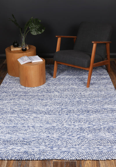 Mynk Ringlets Blue Wool Blend Rug