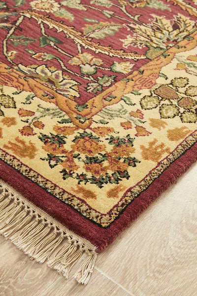 Handmade Fine Jaipur Red Rose Wool Rug 183X120CM, Rugs Online Rugs Sydney Australia, www.rugsonlinerugs.com.au