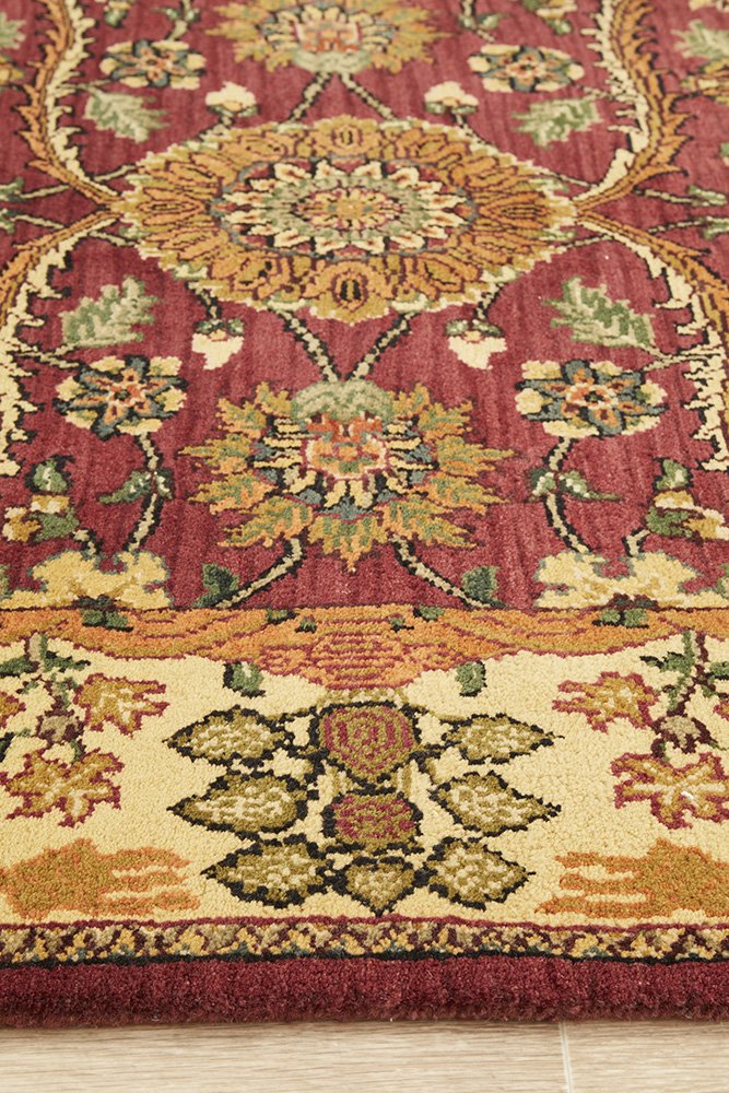 Handmade Fine Jaipur Red Rose Wool Rug 183X120CM