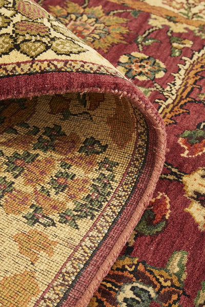 Handmade Fine Jaipur Red Rose Wool Rug 183X120CM