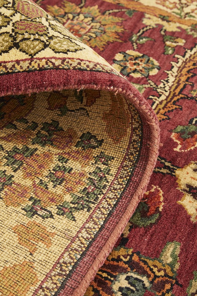Handmade Fine Jaipur Red Rose Wool Rug 183X120CM