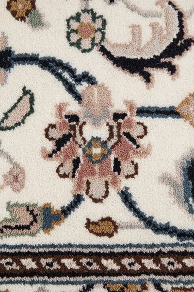 Nain Handmade Garden All Over Indo Cream Wool Runner Rug 402X81CM