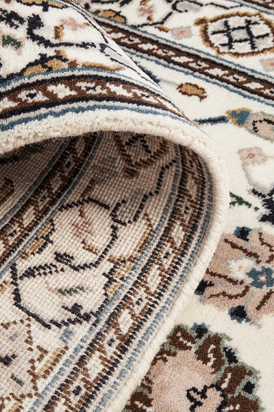 Nain Handmade Garden All Over Indo Cream Wool Runner Rug 402X81CM