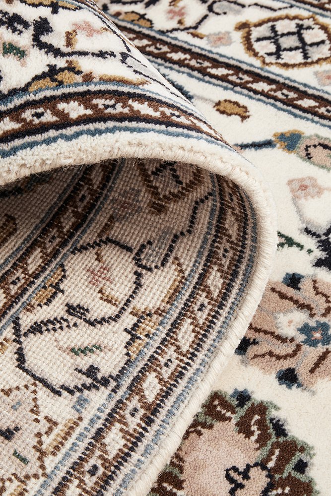 Nain Handmade Garden All Over Indo Cream Wool Runner Rug 402X81CM