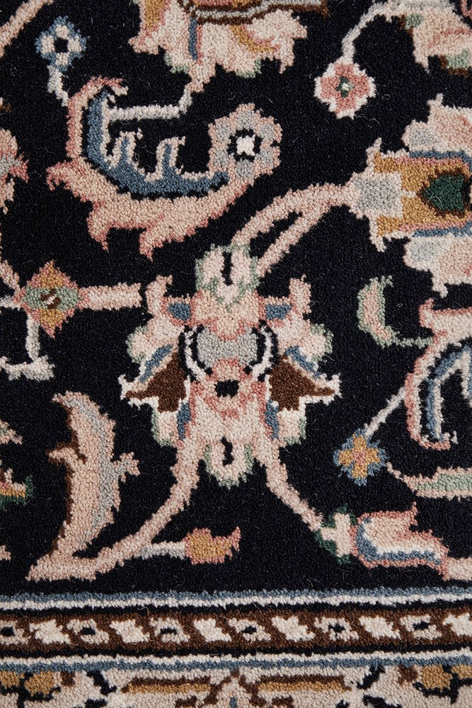 Nain Handmade Garden All Over Indo Navy Wool Runner Rug 596X77CM