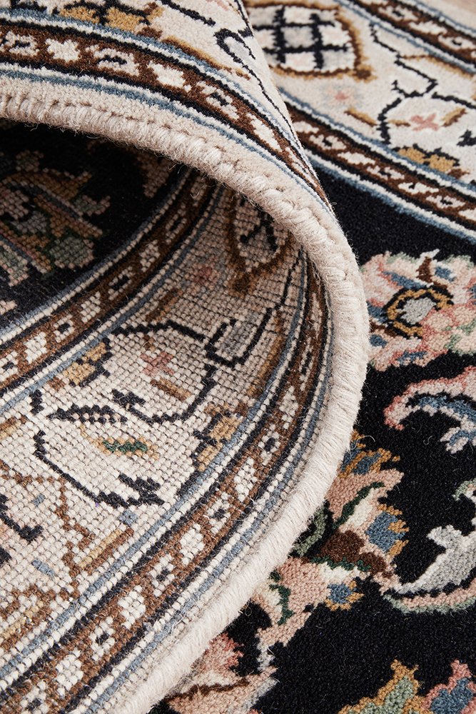 Nain Handmade Garden All Over Indo Navy Wool Runner Rug 596X77CM