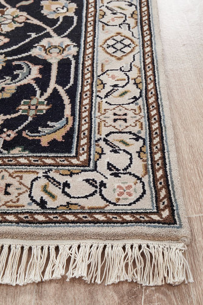 Nain Handmade Garden All Over Indo Navy Wool Runner Rug 501X77CM