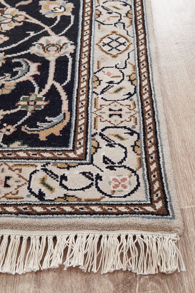 Nain Handmade Garden All Over Indo Navy Wool Runner Rug 501X77CM