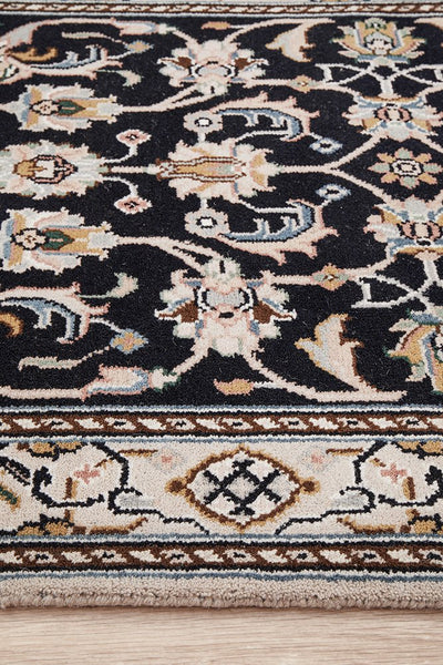 Nain Handmade Garden All Over Indo Navy Wool Runner Rug 501X77CM