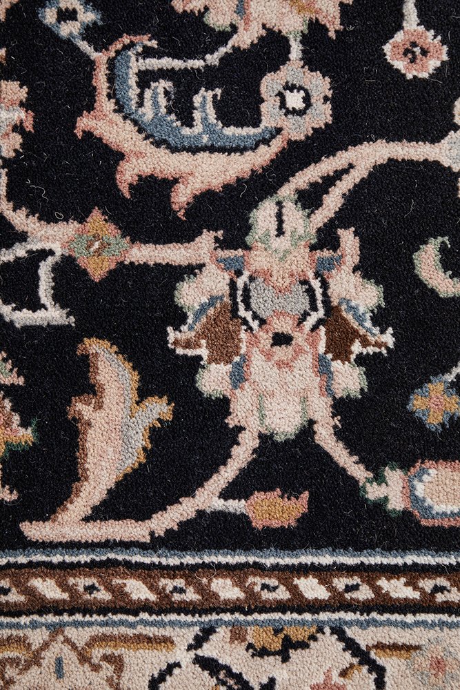 Nain Handmade Garden All Over Indo Navy Wool Runner Rug 501X77CM