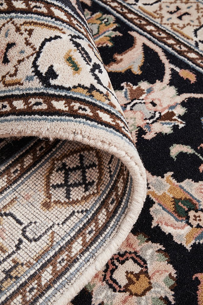 Nain Handmade Garden All Over Indo Navy Wool Runner Rug 501X77CM