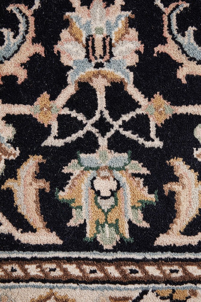 Nain Handmade Garden All Over Indo Navy Wool Runner Rug 296X79CM