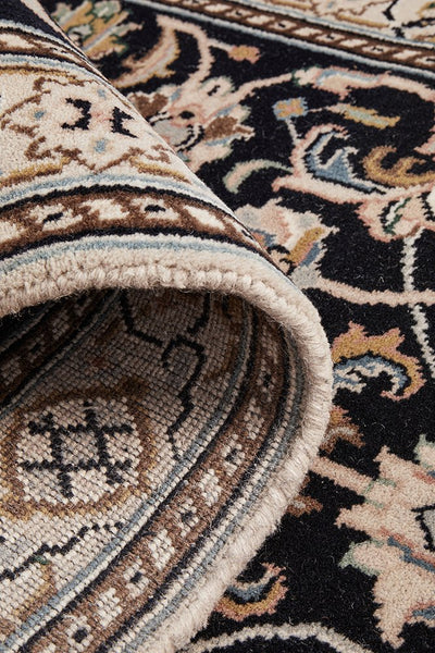 Nain Handmade Garden All Over Indo Navy Wool Runner Rug 296X79CM
