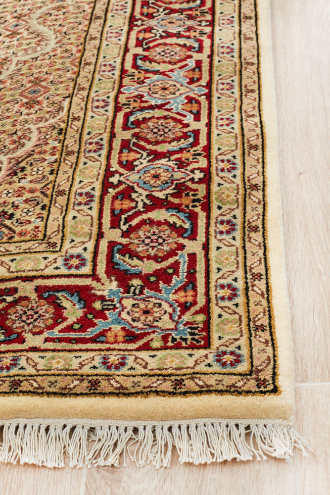 Mahi Hand Knotted Cream & Red Wool Rug 215X150CM
