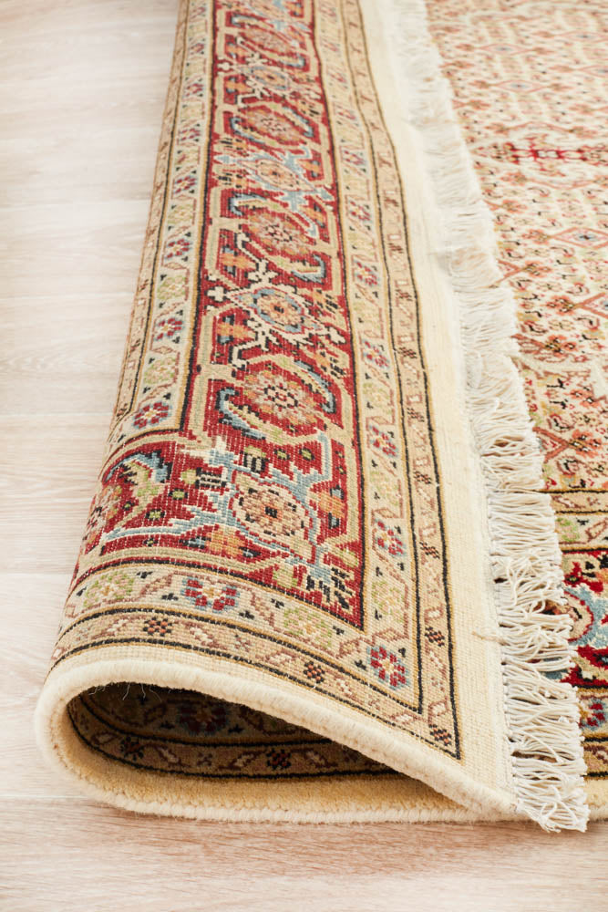 Mahi Hand Knotted Cream & Red Wool Rug 215X150CM