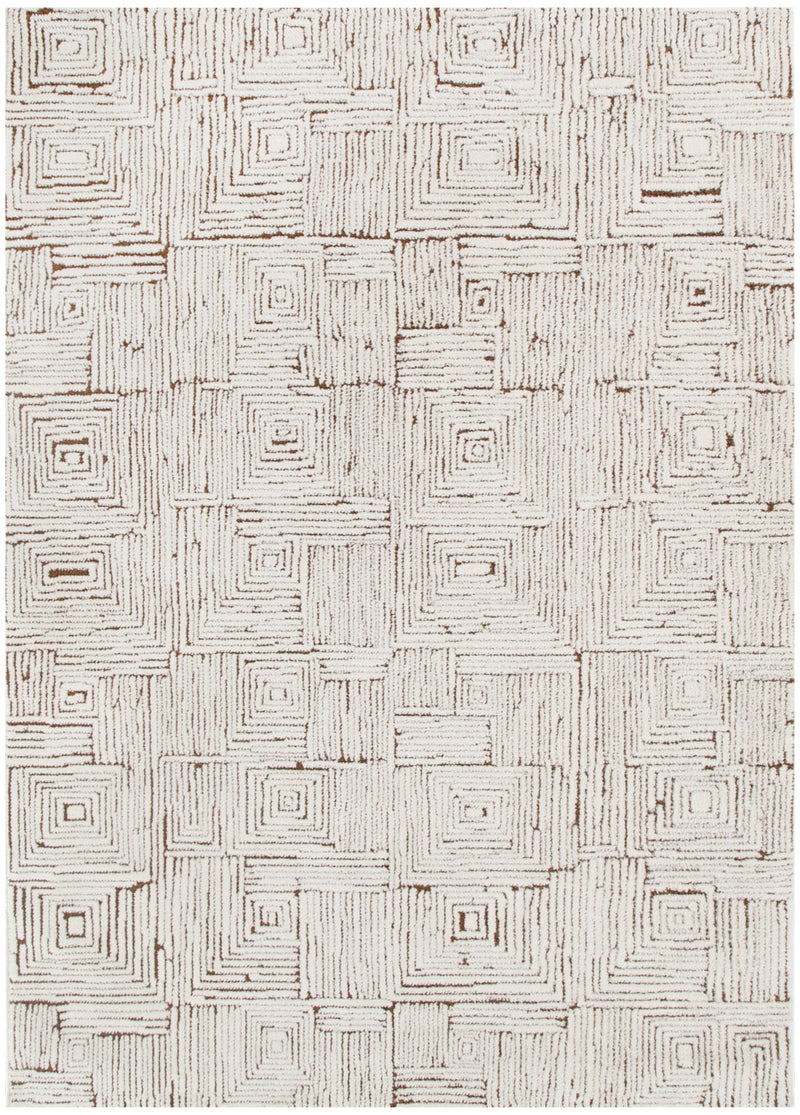Coco Geometric Squares Cream Brown 8 Rug